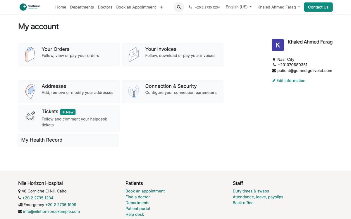 The portal home follows the patient’s phase: outpatient or admitted.